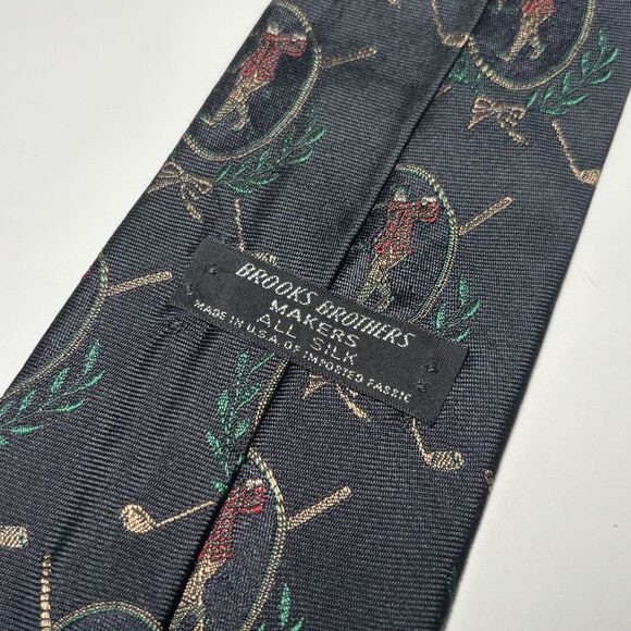 Brooks Brothers Golfer %100 Silk Makers & Merchants Navy Men's Neck Tie VTG - Picture 2 of 5